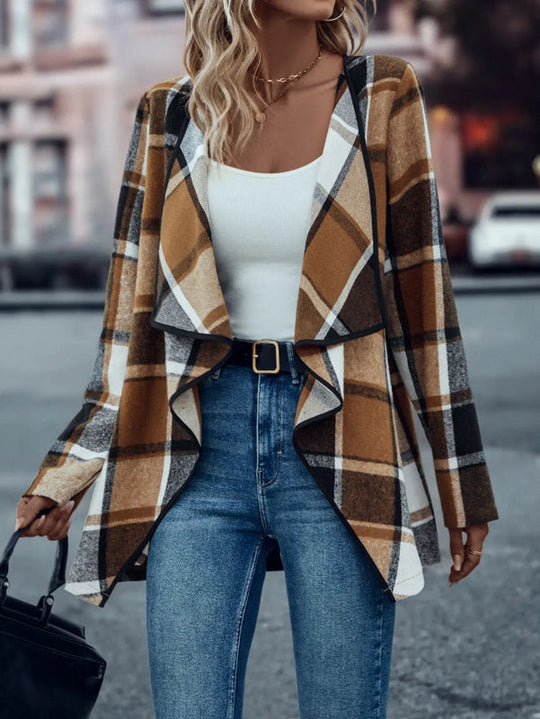 Checked Waterfall Cardigan for Women