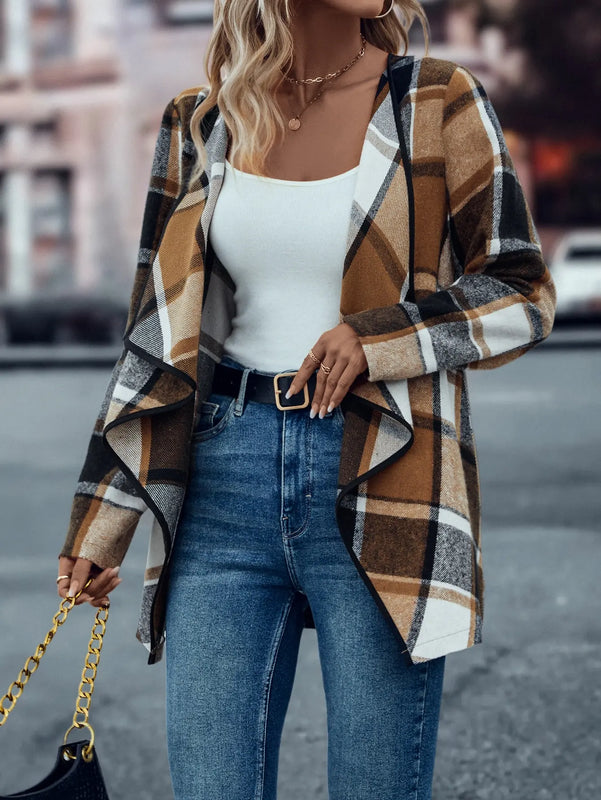 Checked Waterfall Cardigan for Women