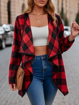 Cardigan à cascade à carreaux pour femmes