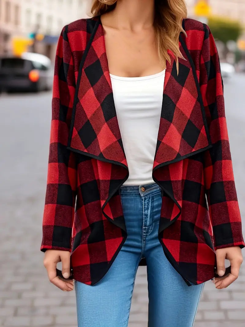 Checked Waterfall Cardigan for Women
