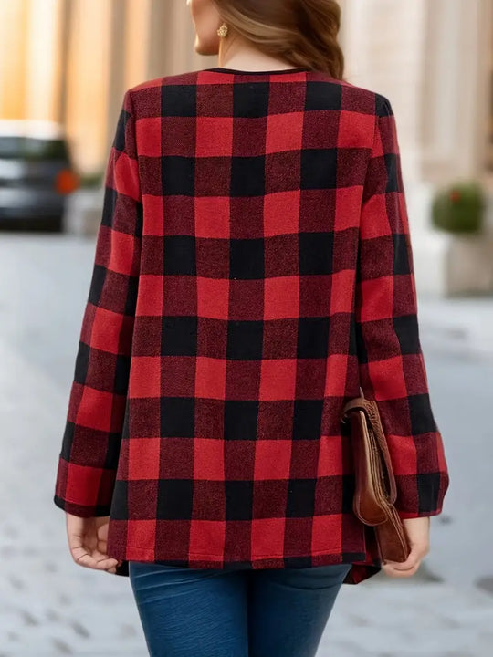 Checked Waterfall Cardigan for Women