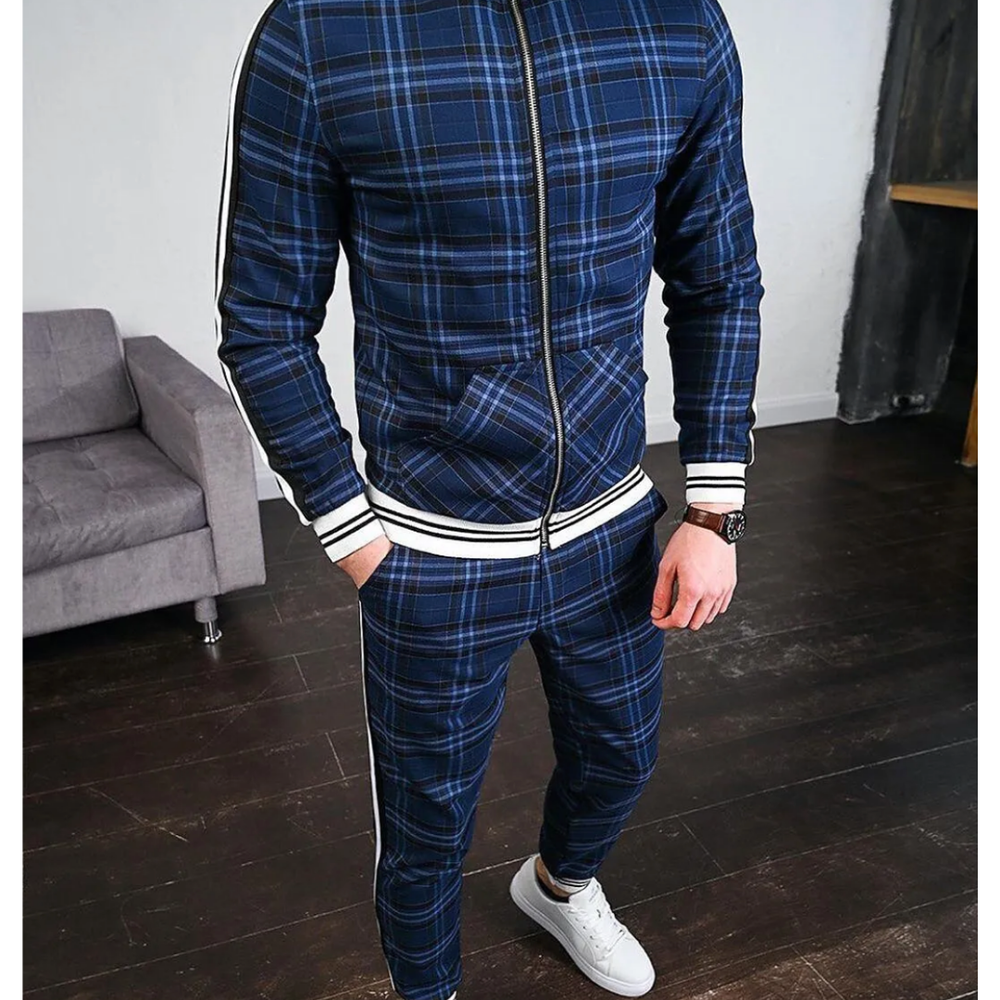 Checked Zip Tracksuit Set for Men