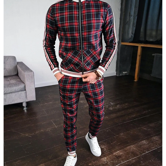 Checked Zip Tracksuit Set for Men