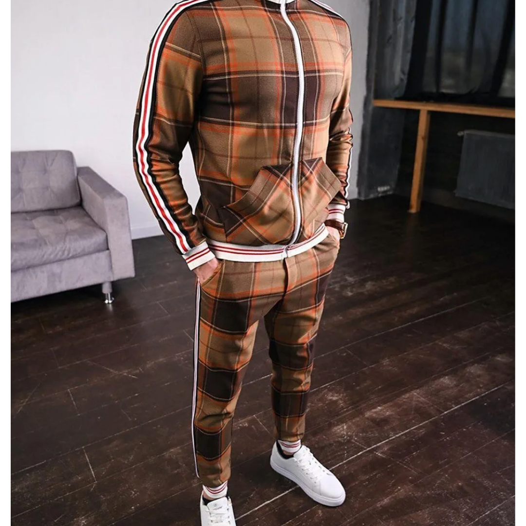 Checked Zip Tracksuit Set for Men