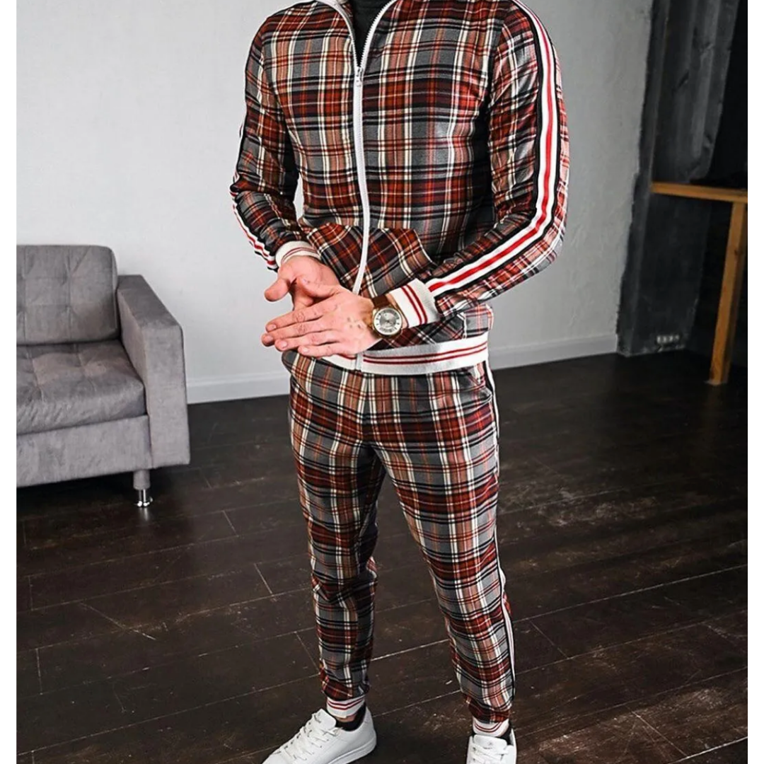 Checked Zip Tracksuit Set for Men