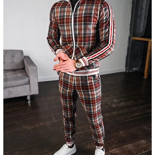 Checked Zip Tracksuit Set for Men