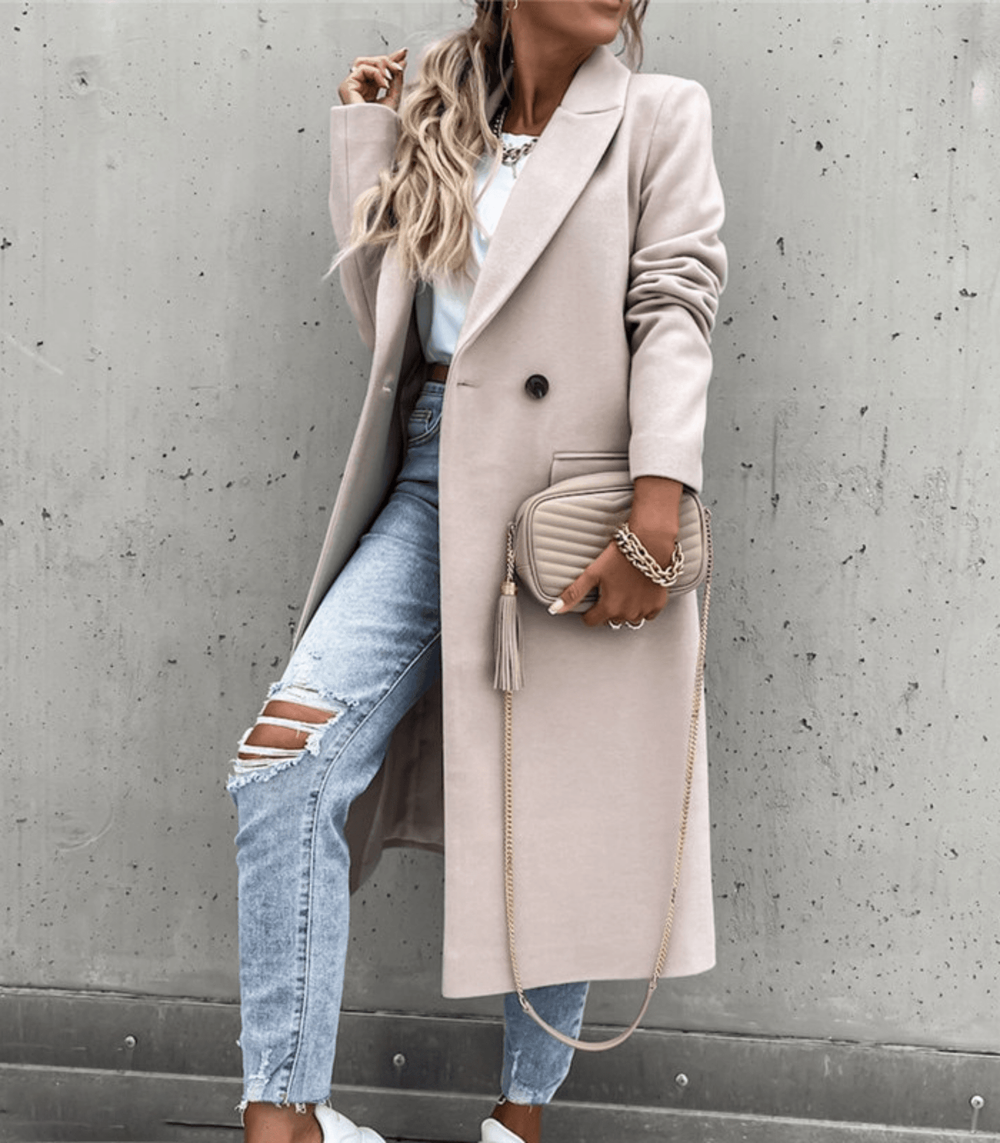 Long Coat with Buttons and Pockets for Women