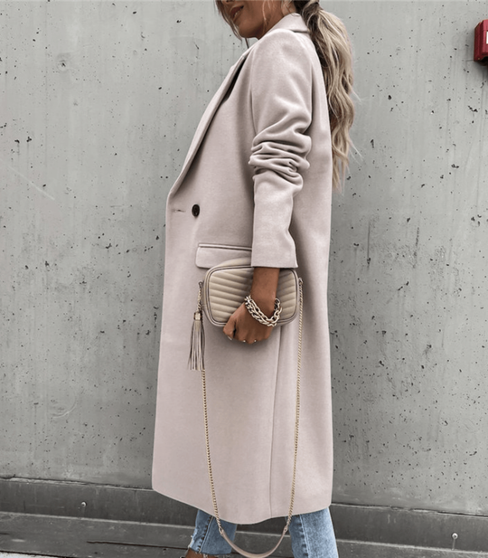 Long Coat with Buttons and Pockets for Women