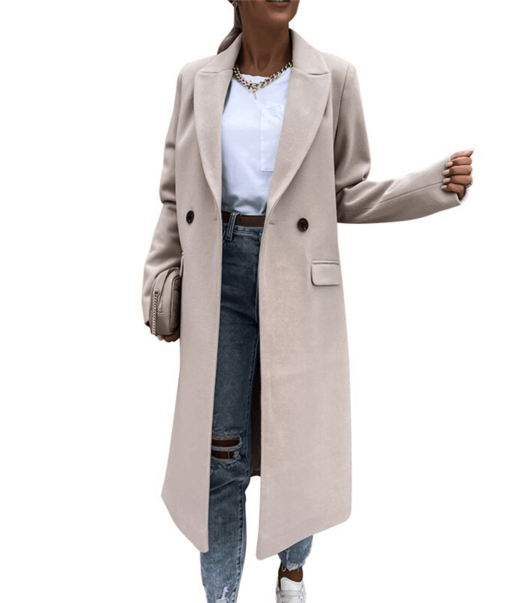 Long Coat with Buttons and Pockets for Women