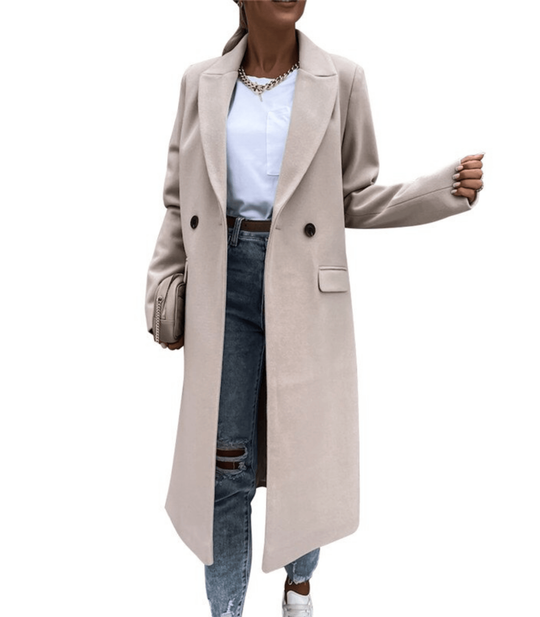 Long Coat with Buttons and Pockets for Women
