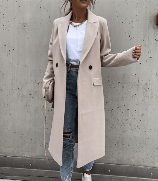 Long Coat with Buttons and Pockets for Women
