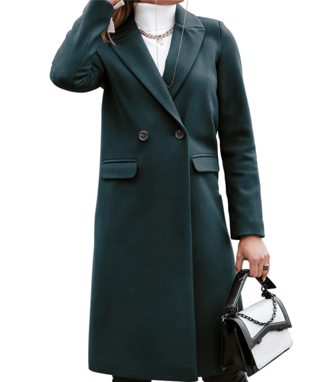 Long Coat with Buttons and Pockets for Women