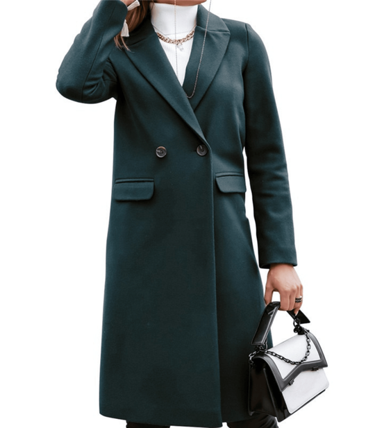 Long Coat with Buttons and Pockets for Women
