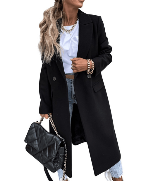 Long Coat with Buttons and Pockets for Women