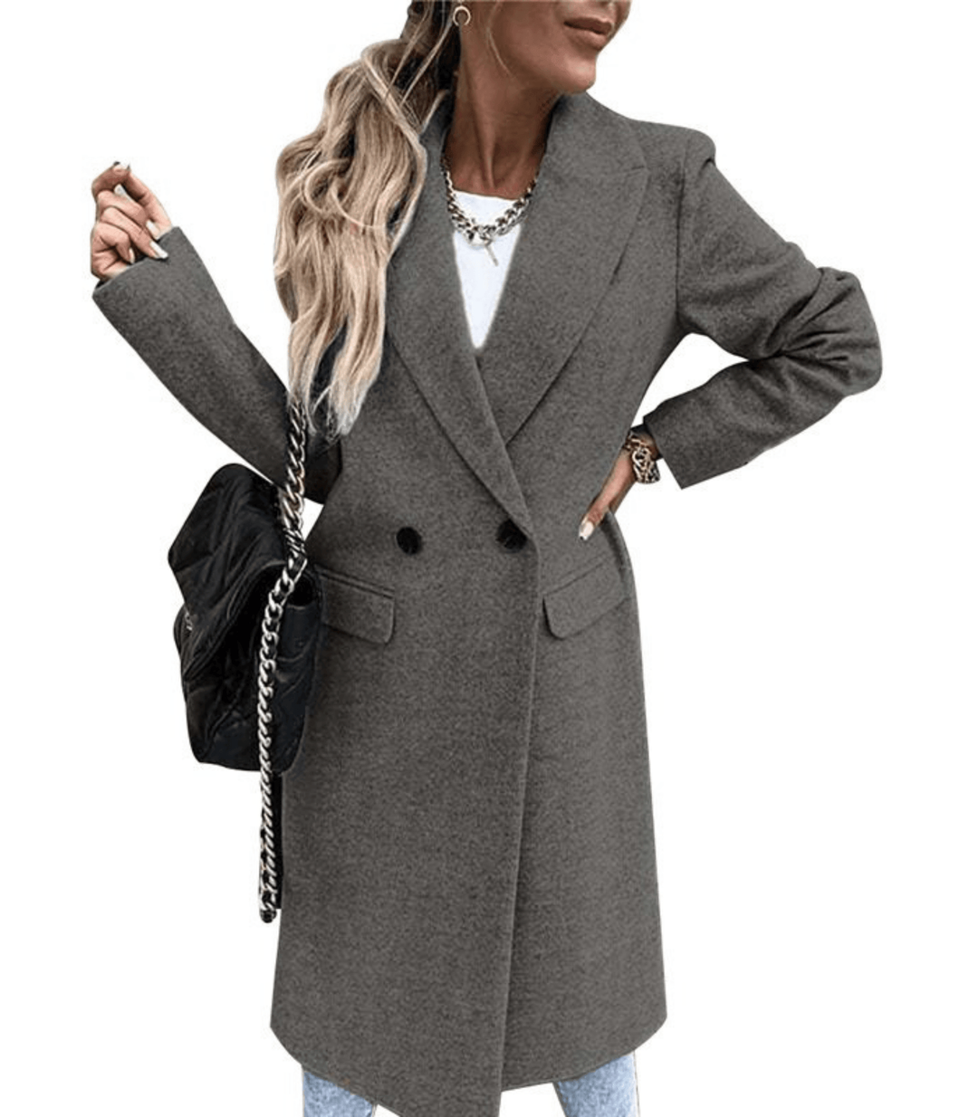 Long Coat with Buttons and Pockets for Women