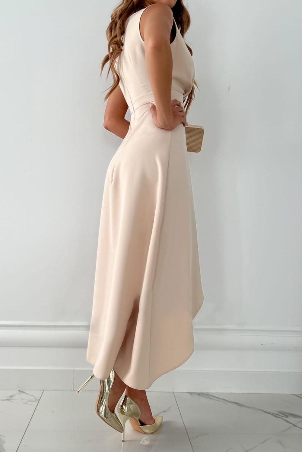 Cocktail Dress Women – Structured V-Neck & Asymmetrical Drape