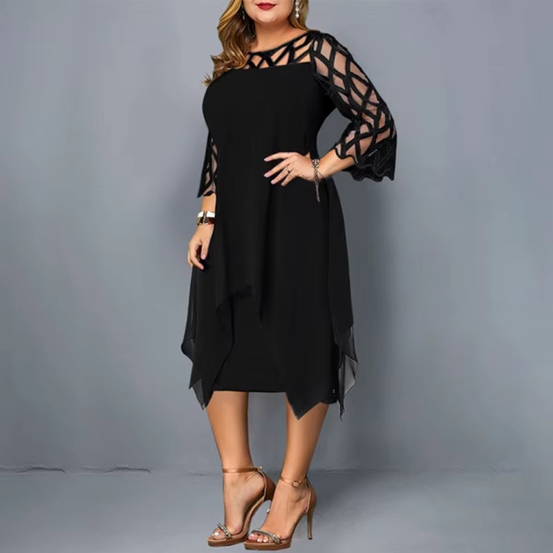 Cocktail Dress Women – Mesh Sleeves & Sheer Overlay