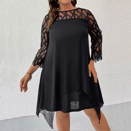 Cocktail Dress Women – Mesh Sleeves & Sheer Overlay