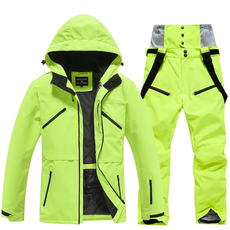 Ensemble de ski coordonné avec veste à capuche et pantalon pour unisexe