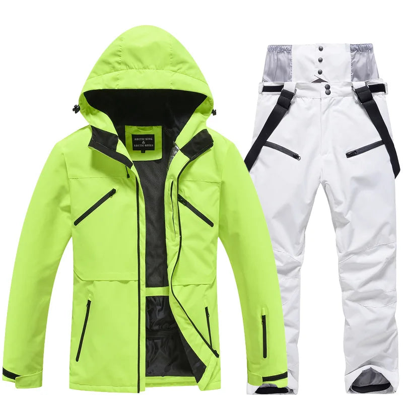 Ensemble de ski coordonné avec veste à capuche et pantalon pour unisexe