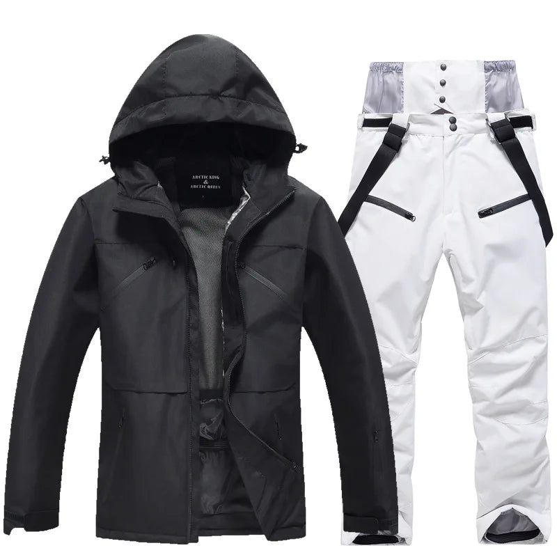 Ensemble de ski coordonné avec veste à capuche et pantalon pour unisexe