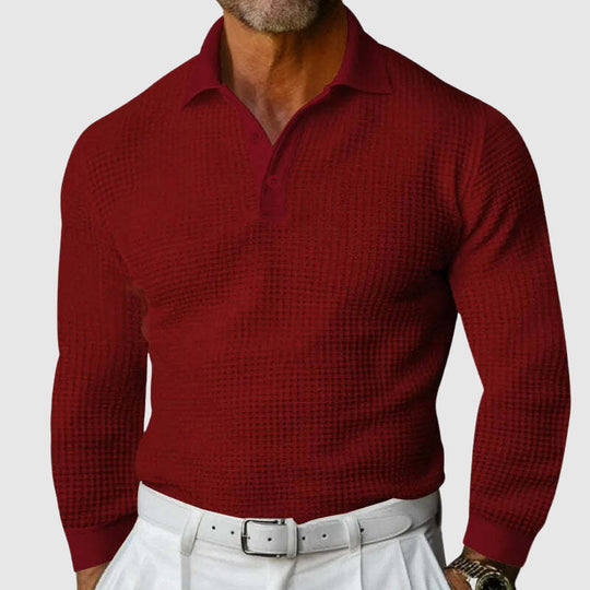 Hendero | Long Sleeve Polo For Men With Structured Fabric