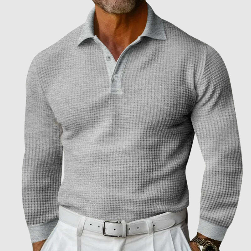 Hendero | Long Sleeve Polo For Men With Structured Fabric