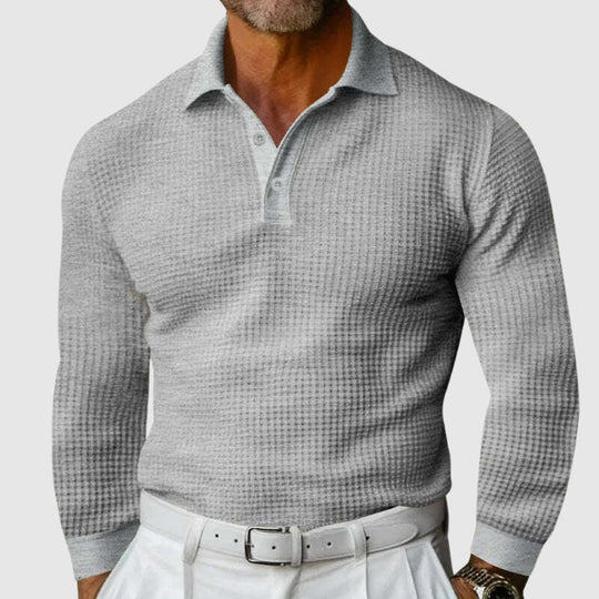 Hendero | Long Sleeve Polo For Men With Structured Fabric