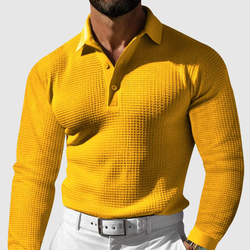 Hendero | Long Sleeve Polo For Men With Structured Fabric