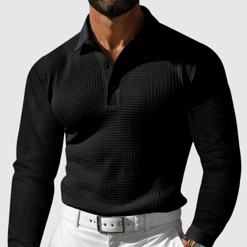 Hendero | Long Sleeve Polo For Men With Structured Fabric