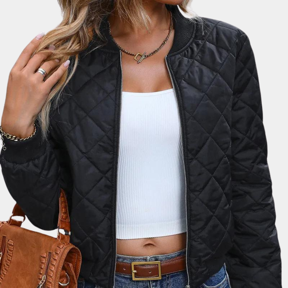 Diamond Quilted Bomber Jacket for Women