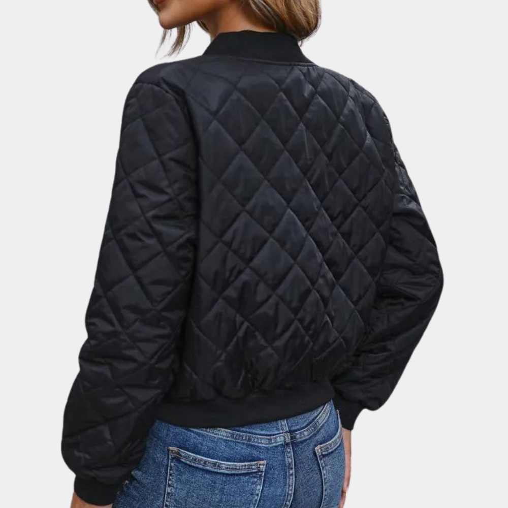 Diamond Quilted Bomber Jacket for Women