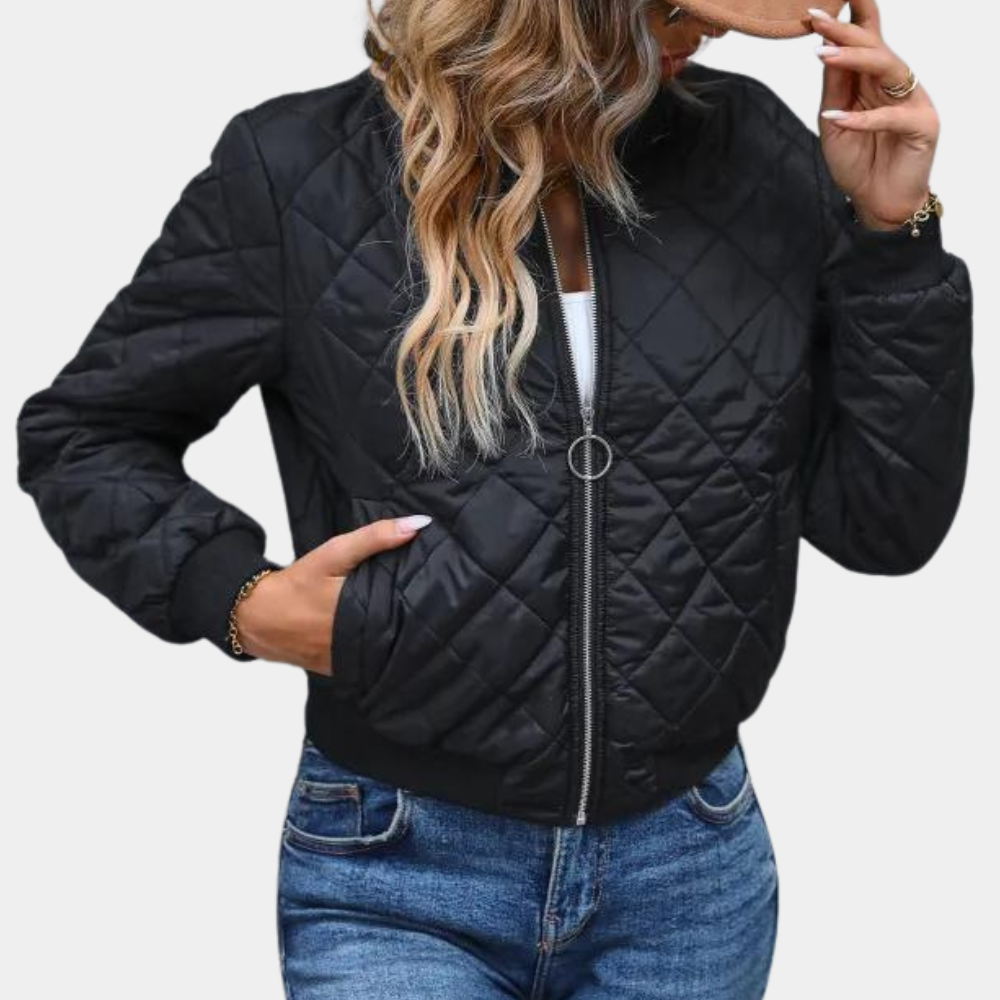 Diamond Quilted Bomber Jacket for Women