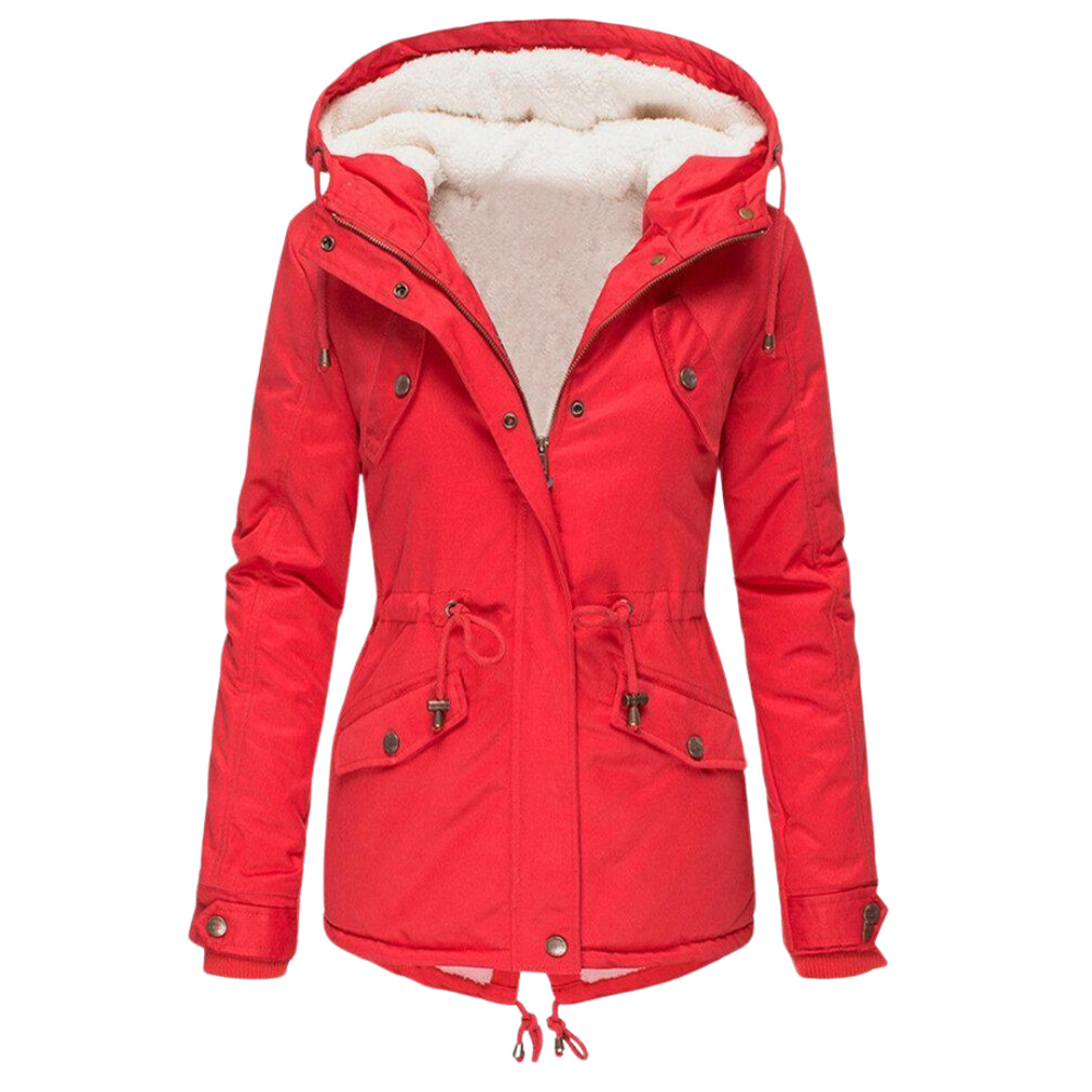Drawstring Waist Winter Coat with Detachable Hood for Women
