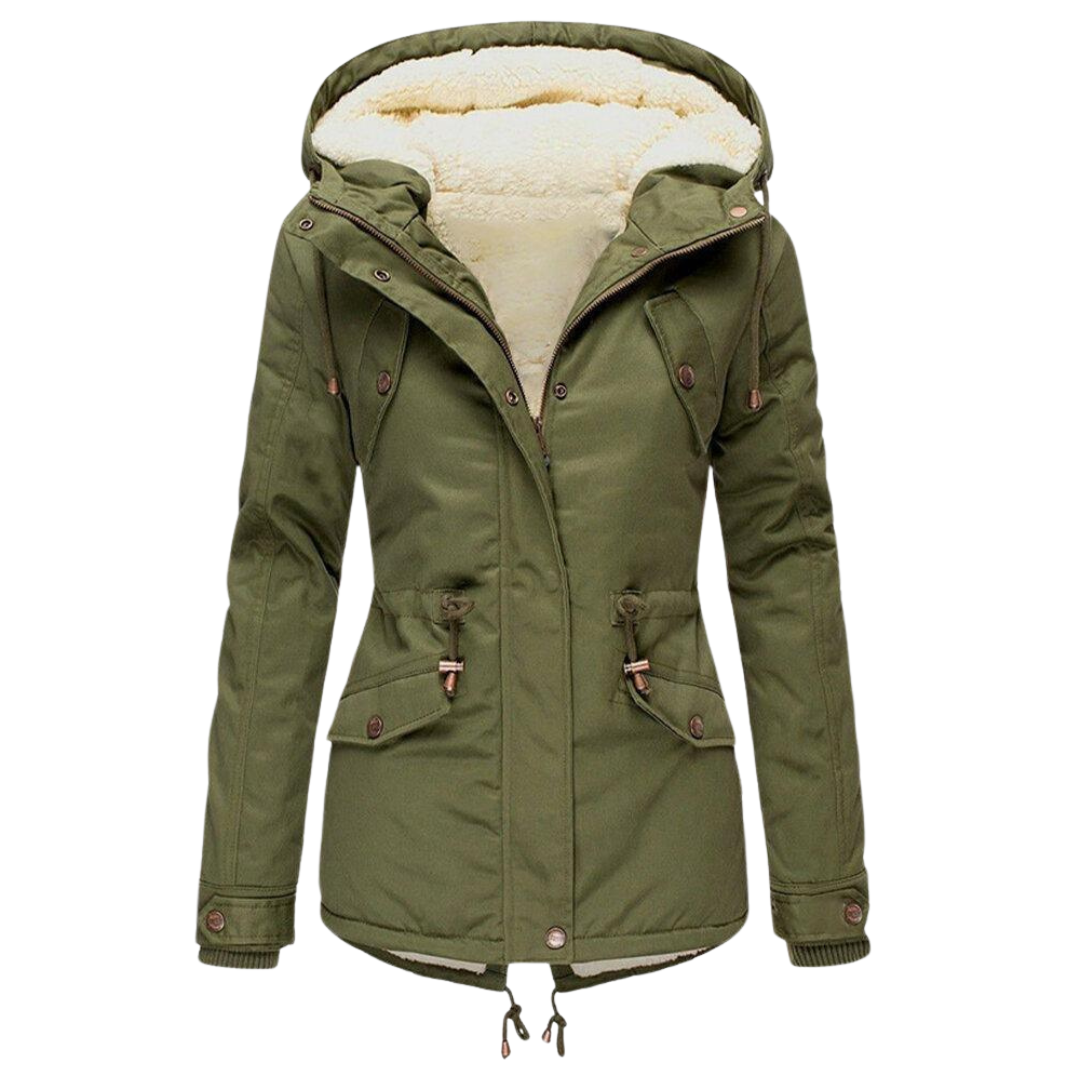 Drawstring Waist Winter Coat with Detachable Hood for Women