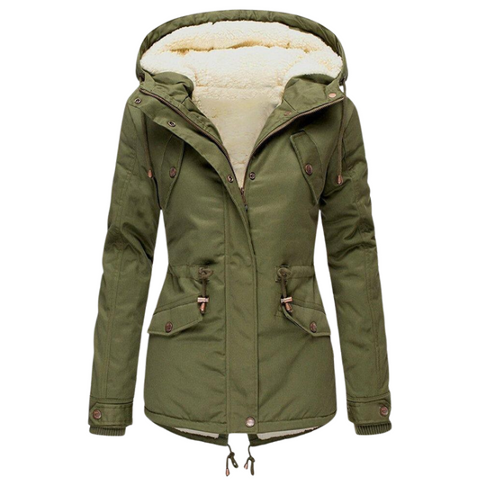 Drawstring Waist Winter Coat with Detachable Hood for Women