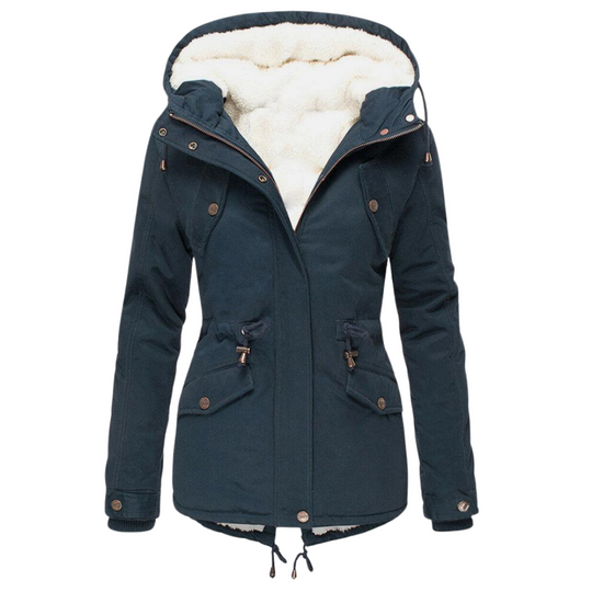 Drawstring Waist Winter Coat with Detachable Hood for Women