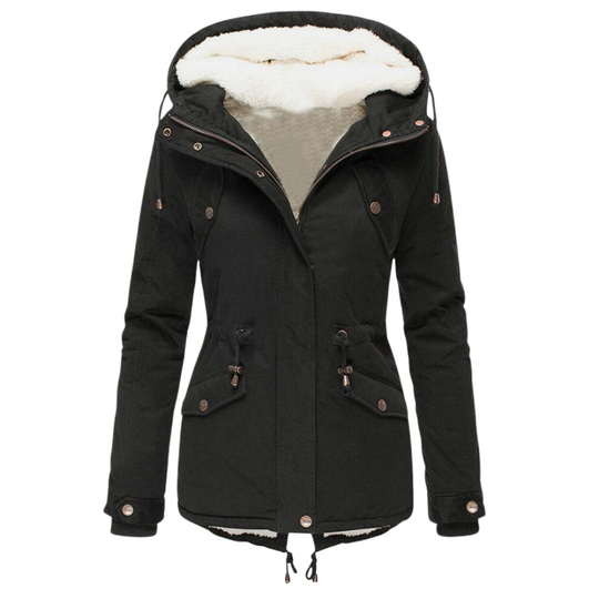 Drawstring Waist Winter Coat with Detachable Hood for Women