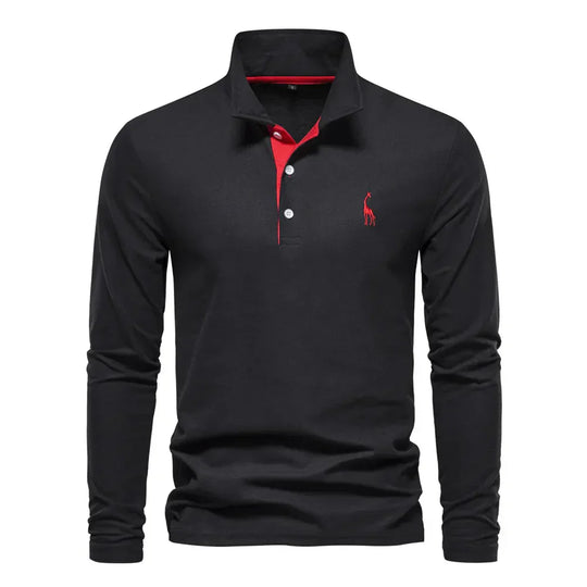 Embroidered Long-Sleeved Polo Shirt for Men