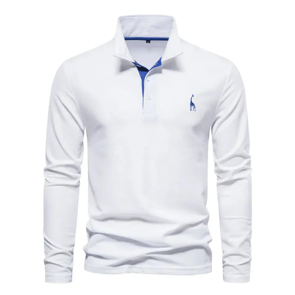 Embroidered Long-Sleeved Polo Shirt for Men
