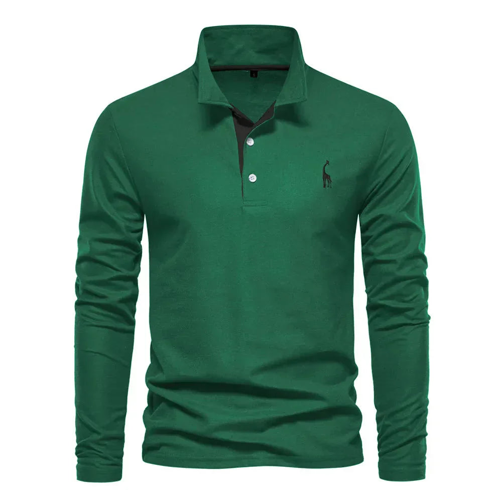 Embroidered Long-Sleeved Polo Shirt for Men