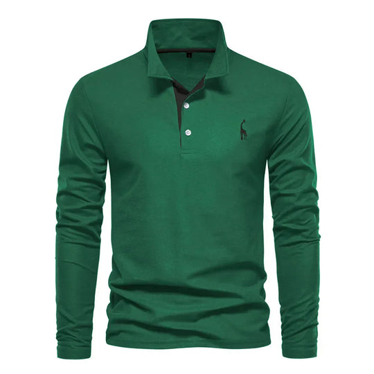 Embroidered Long-Sleeved Polo Shirt for Men