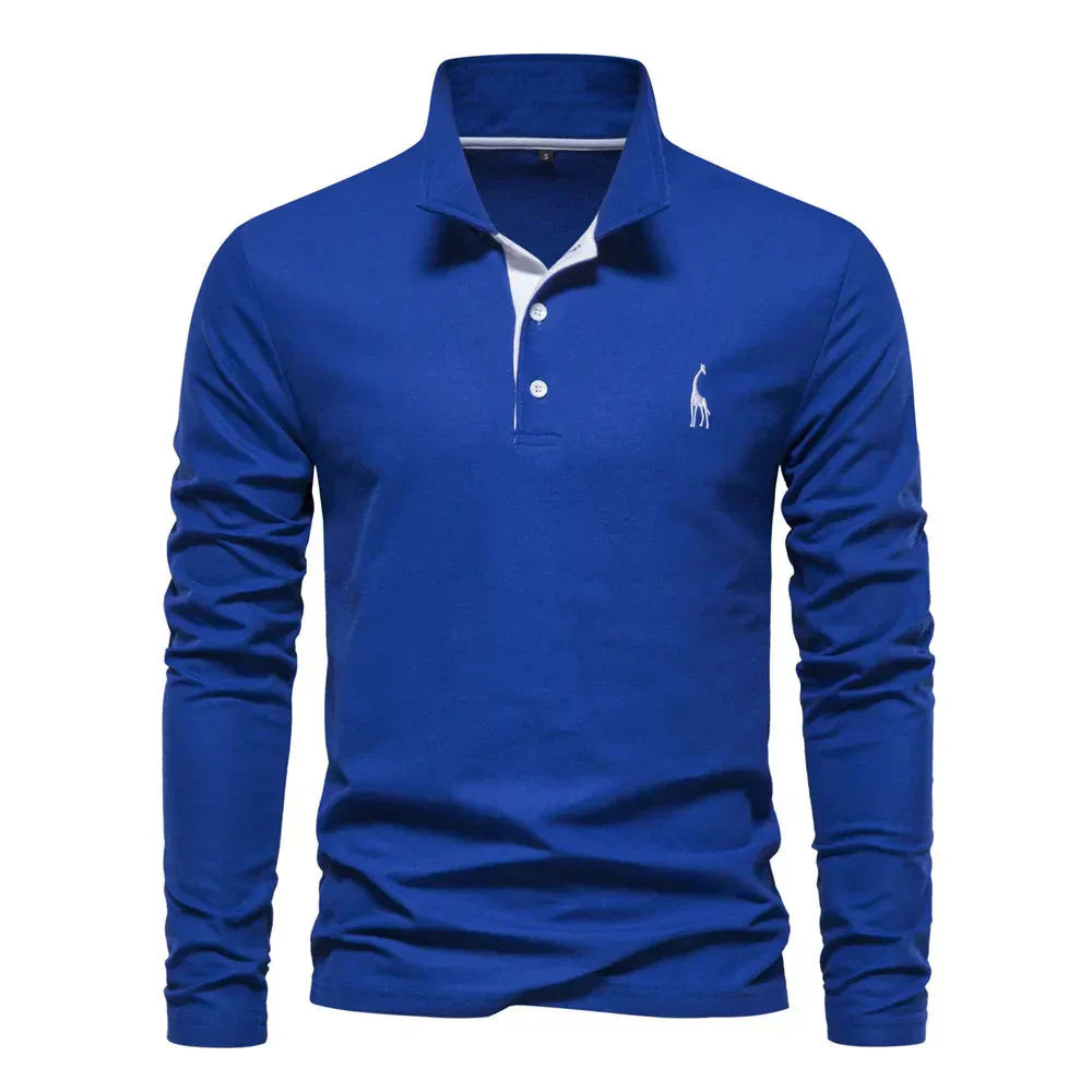 Embroidered Long-Sleeved Polo Shirt for Men