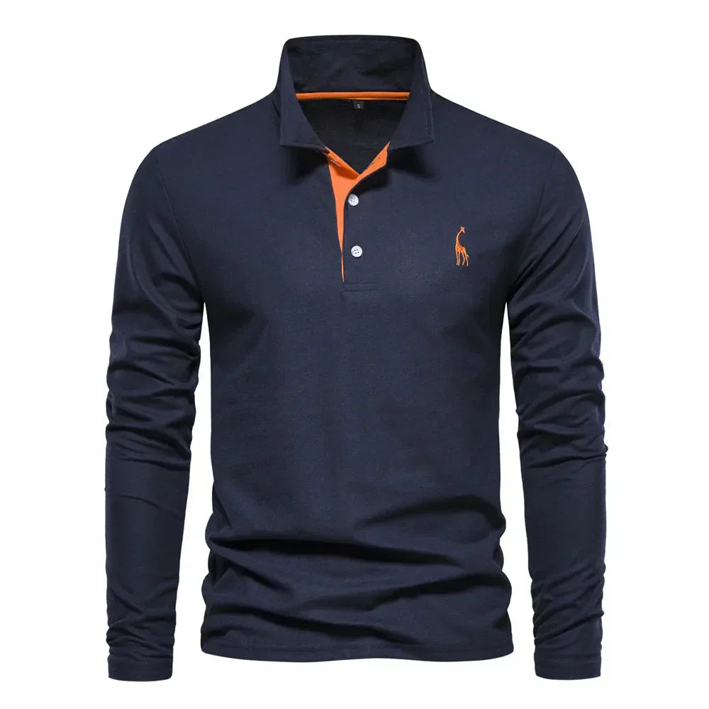 Embroidered Long-Sleeved Polo Shirt for Men
