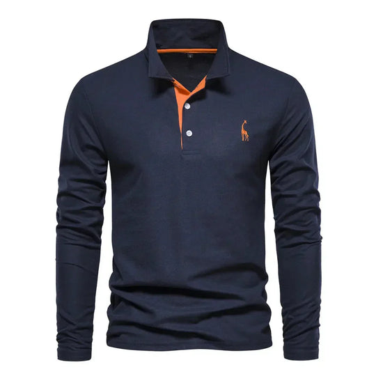 Embroidered Long-Sleeved Polo Shirt for Men