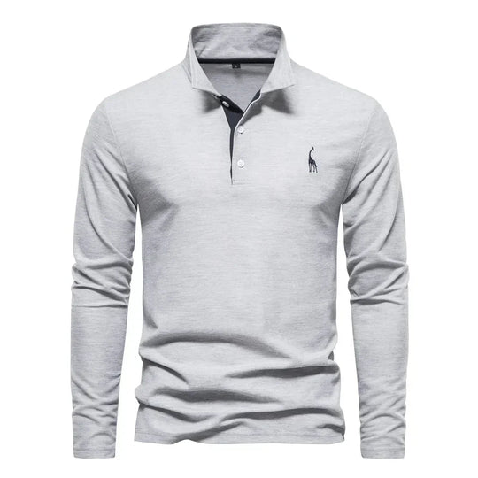 Embroidered Long-Sleeved Polo Shirt for Men