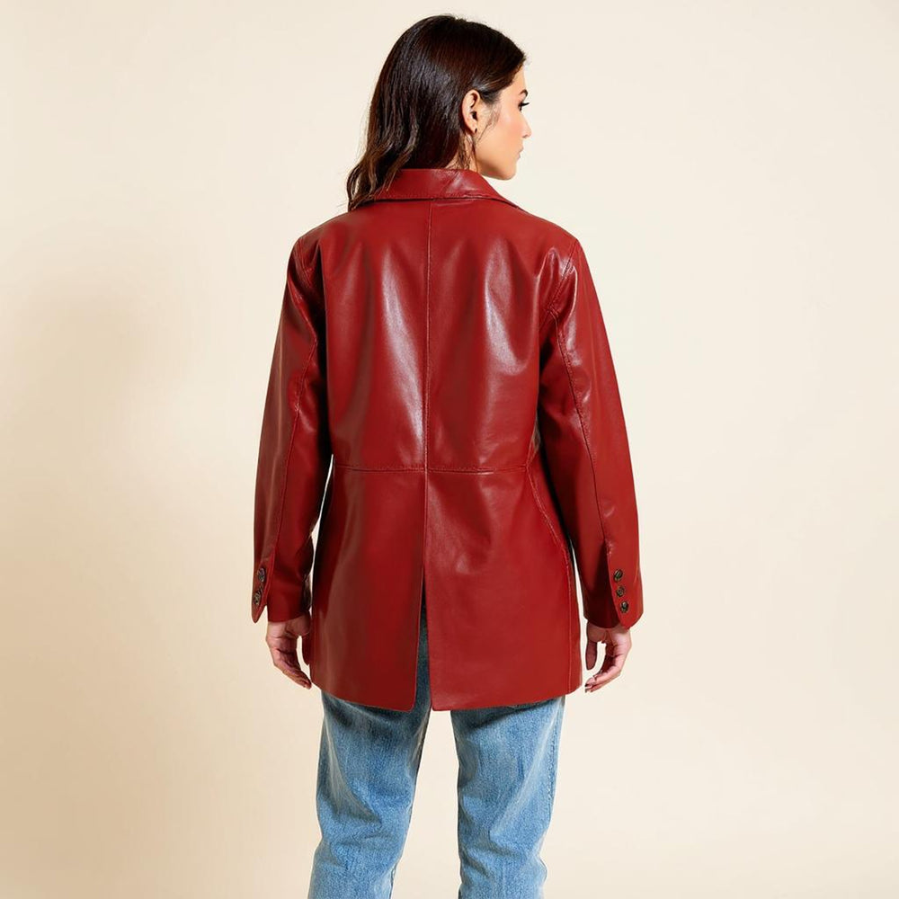 Women's Faux Leather Jacket with Adjustable Cuffs