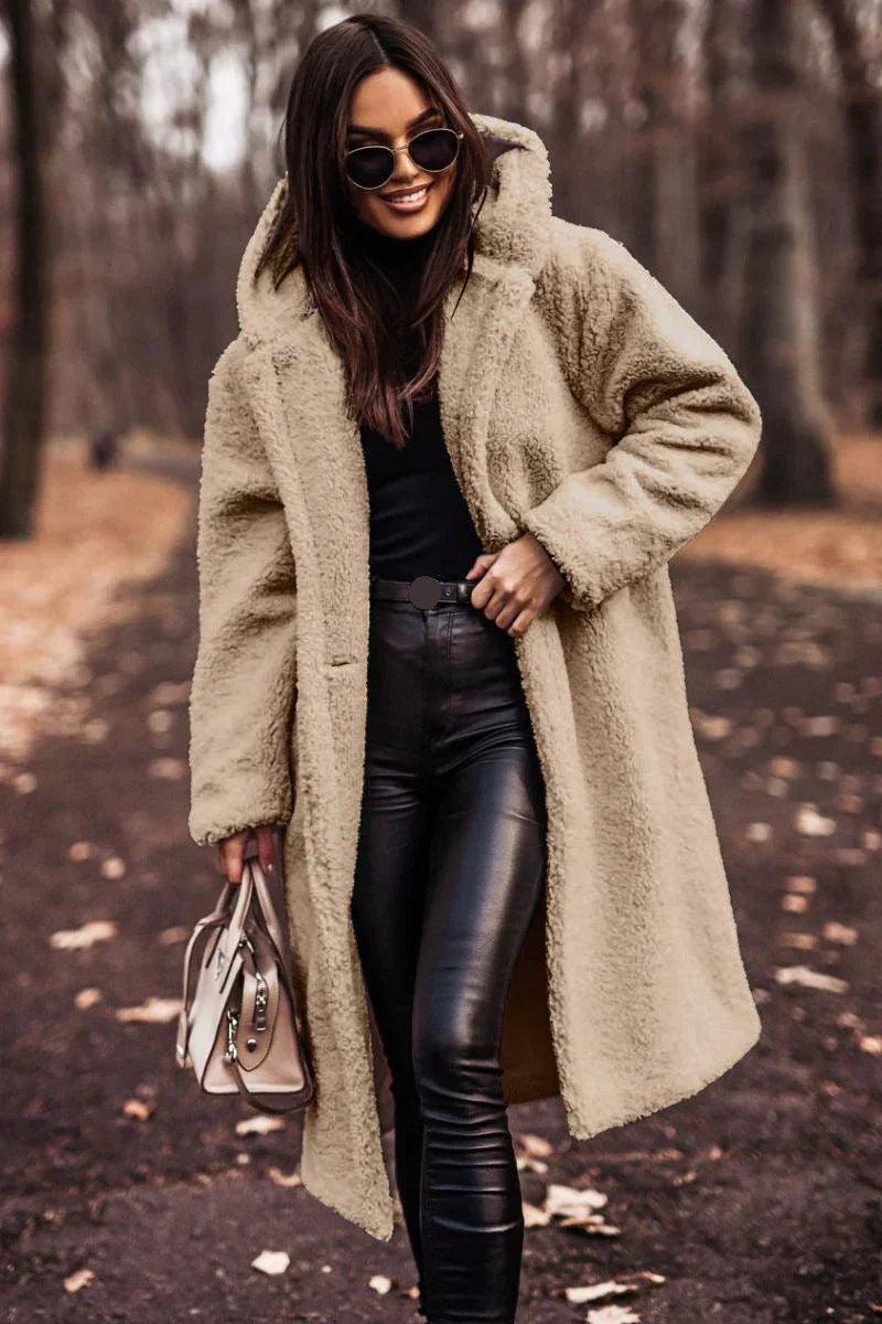 Faux Shearling Longline Winter Coat for Women