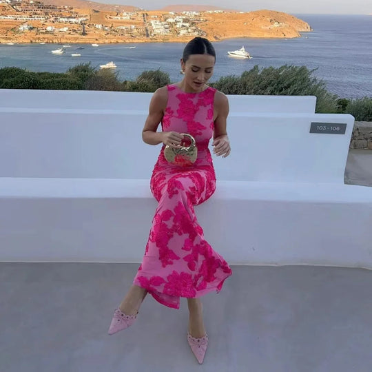 Floral Maxi Dress Women – Sleeveless Fit & High Neckline
