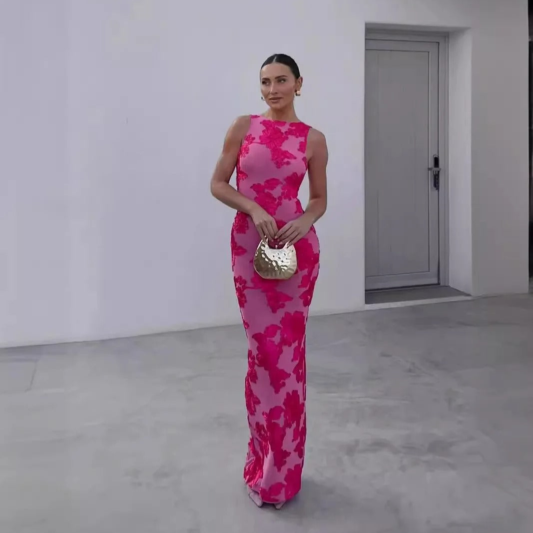 Floral Maxi Dress Women – Sleeveless Fit & High Neckline